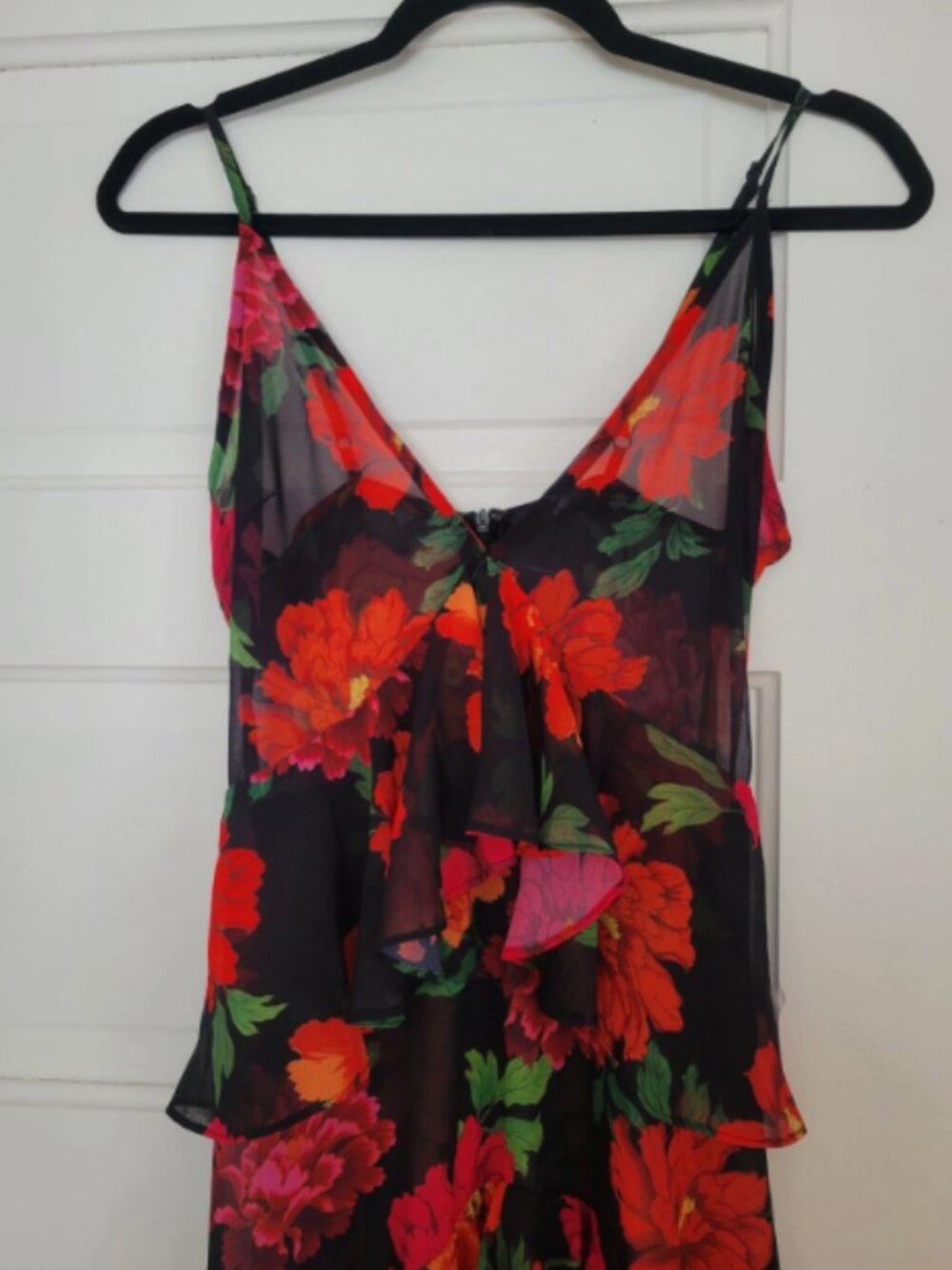 Missguided Women Floral Chiffon Maxi Swim Cover UpSize 2 Black Red Summer Dress - Picture 2 of 4